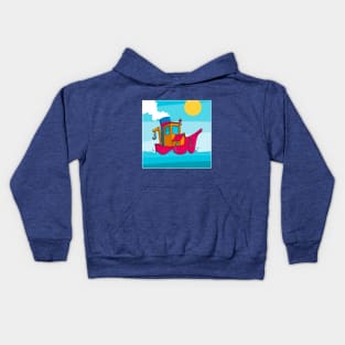 Drawing of a funny tugboat and in cartoon style Kids Hoodie